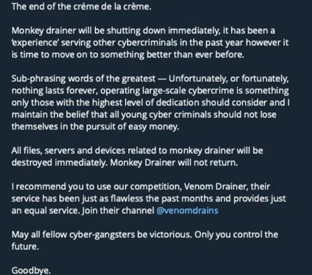 Останнє повідомлення Monkey Drainer: PeckShield