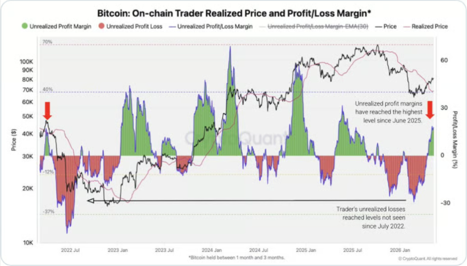 Нереалізована маржа прибутку/збитку трейдерів Bitcoin. Джерело: Crypto Quant.